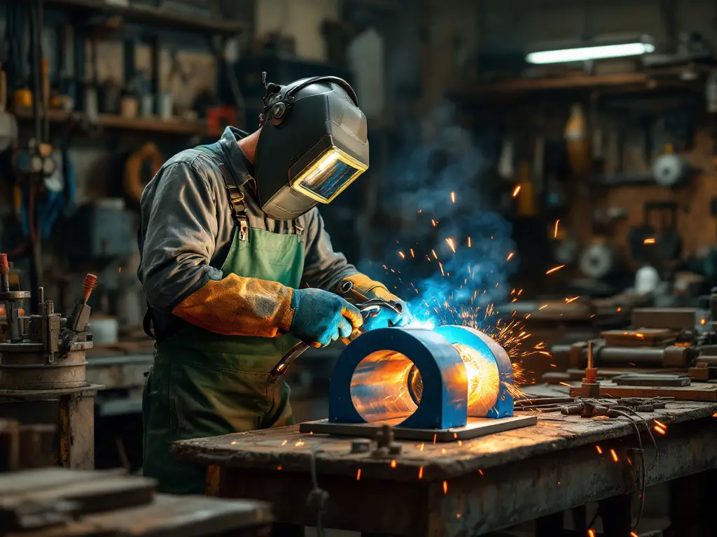 Lassen van een metalen onderdeel voor een handbediende brikettenpers